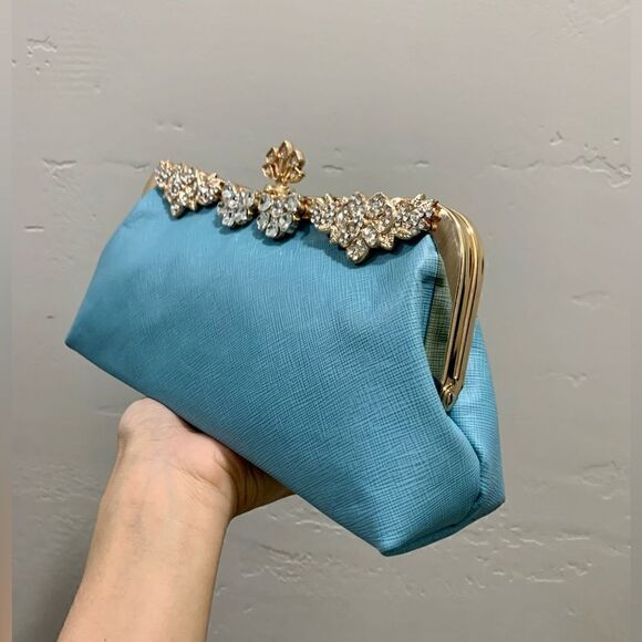 Handmade Genuine Leather Rhinestone Push lock Clutch/Evening bag - Picture 6 of 13